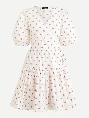 J. Crew White Midi Wrap Dress with Pink Polka Dots xxs